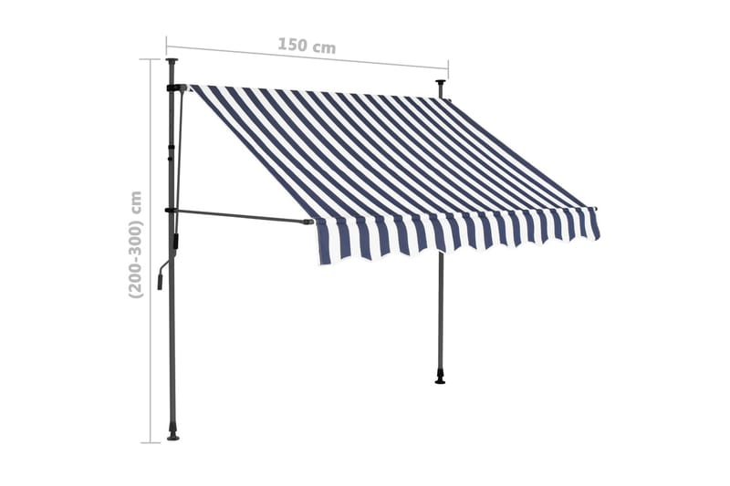 Manuell uttrekkbar markise med LED 150 cm blå og hvit - Flerfarget - Vindusmarkise - Markiser