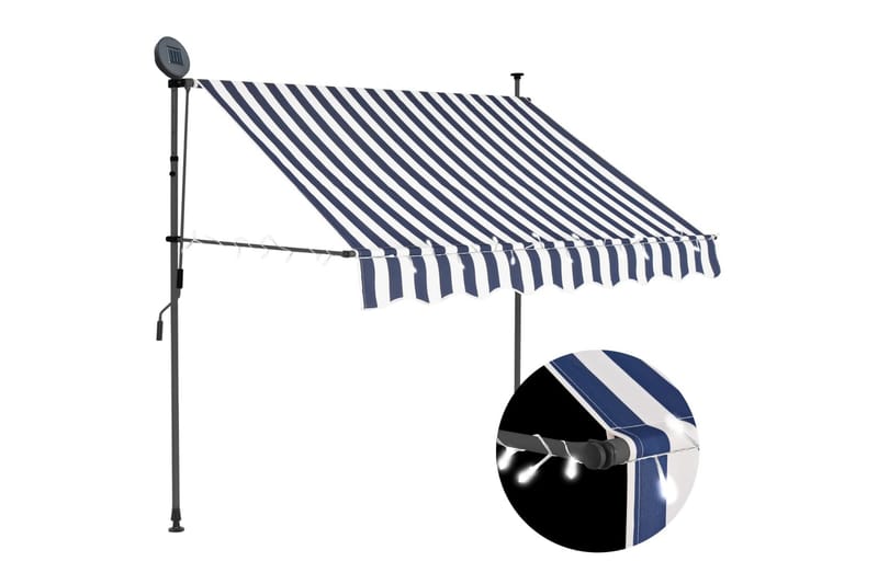 Manuell uttrekkbar markise med LED 150 cm blå og hvit - Flerfarget - Hagemøbler - Solbeskyttelse - Markiser - Vindusmarkise