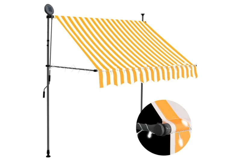 Manuell uttrekkbar markise med LED 150 cm hvit og oransje - Flerfarget - Hagemøbler - Solbeskyttelse - Markiser - Vindusmarkise