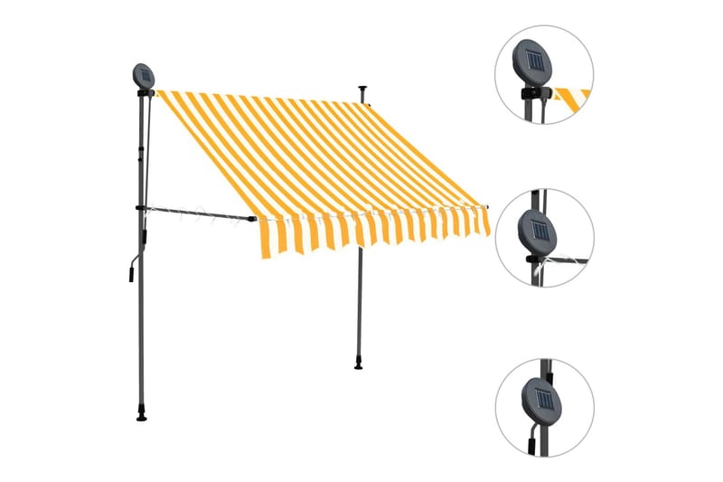 Manuell uttrekkbar markise med LED 150 cm hvit og oransje - Flerfarget - Hagemøbler - Solbeskyttelse - Markiser - Vindusmarkise