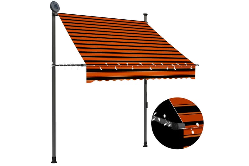 Manuell uttrekkbar markise med LED 150 cm oransje og brun - Flerfarget - Vindusmarkise - Markiser