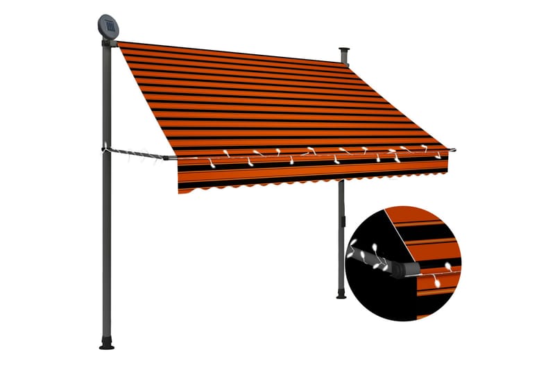 Manuell uttrekkbar markise med LED 200 cm oransje og brun - Flerfarget - Vindusmarkise - Markiser