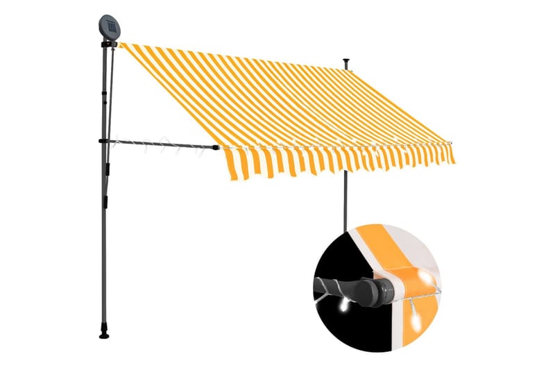 Manuell uttrekkbar markise med LED 250 cm hvit og oransje - Flerfarget - Hagemøbler - Solbeskyttelse - Markiser - Vindusmarkise
