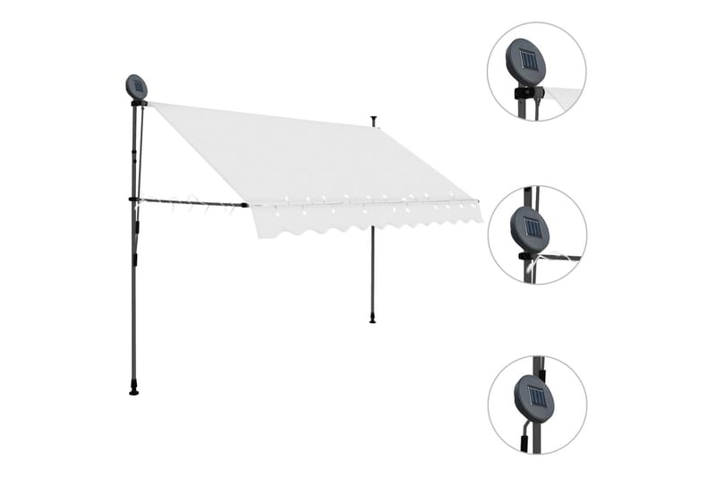 Manuell uttrekkbar markise med LED 250 cm kremhvit - Krem - Hagemøbler - Solbeskyttelse - Markiser - Vindusmarkise