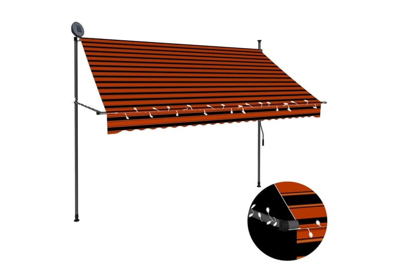 Manuell uttrekkbar markise med LED 250 cm oransje og brun - Flerfarget - Vindusmarkise - Markiser
