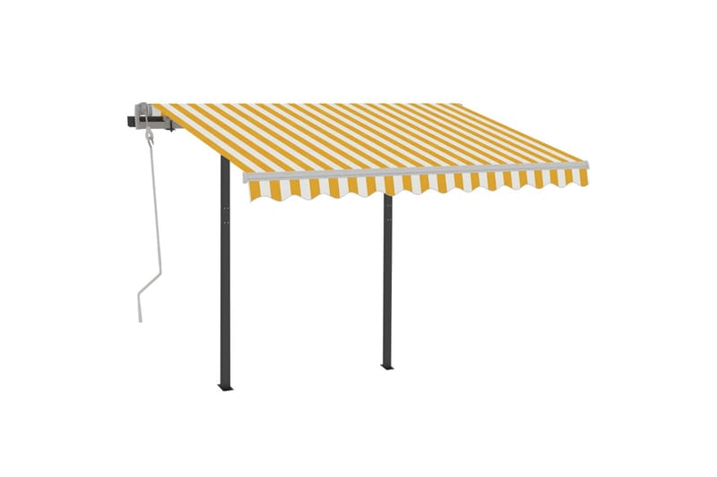 Manuell uttrekkbar markise med LED 3,5x2,5 m gul og hvit - Balkongmarkise - Markiser - Terrassemarkise
