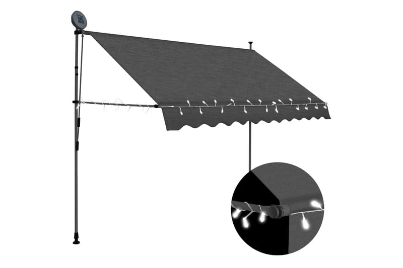 Manuell uttrekkbar markise med LED 300 cm antrasitt - Grå - Hagemøbler - Solbeskyttelse - Markiser - Balkongmarkise