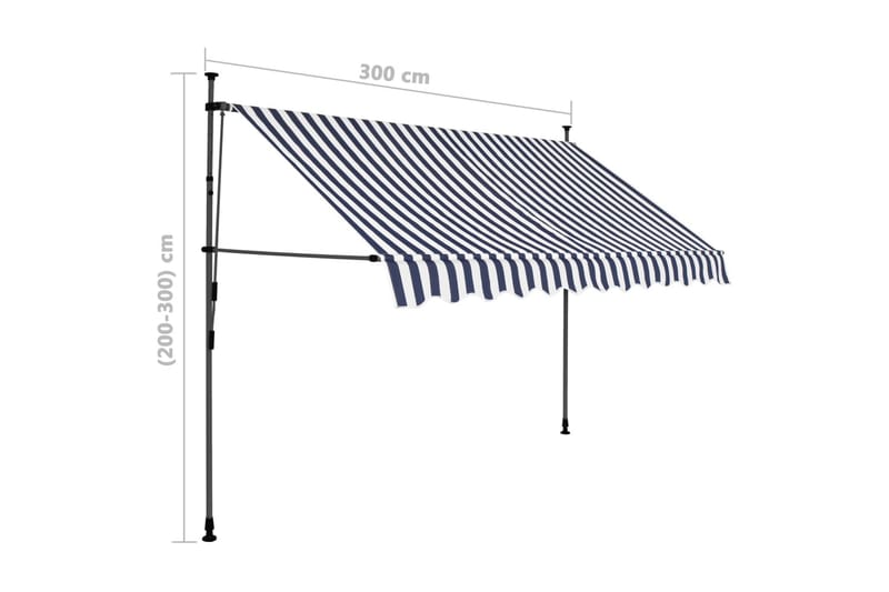 Manuell uttrekkbar markise med LED 300 cm blå og hvit - Flerfarget - Hagemøbler - Solbeskyttelse - Markiser - Balkongmarkise