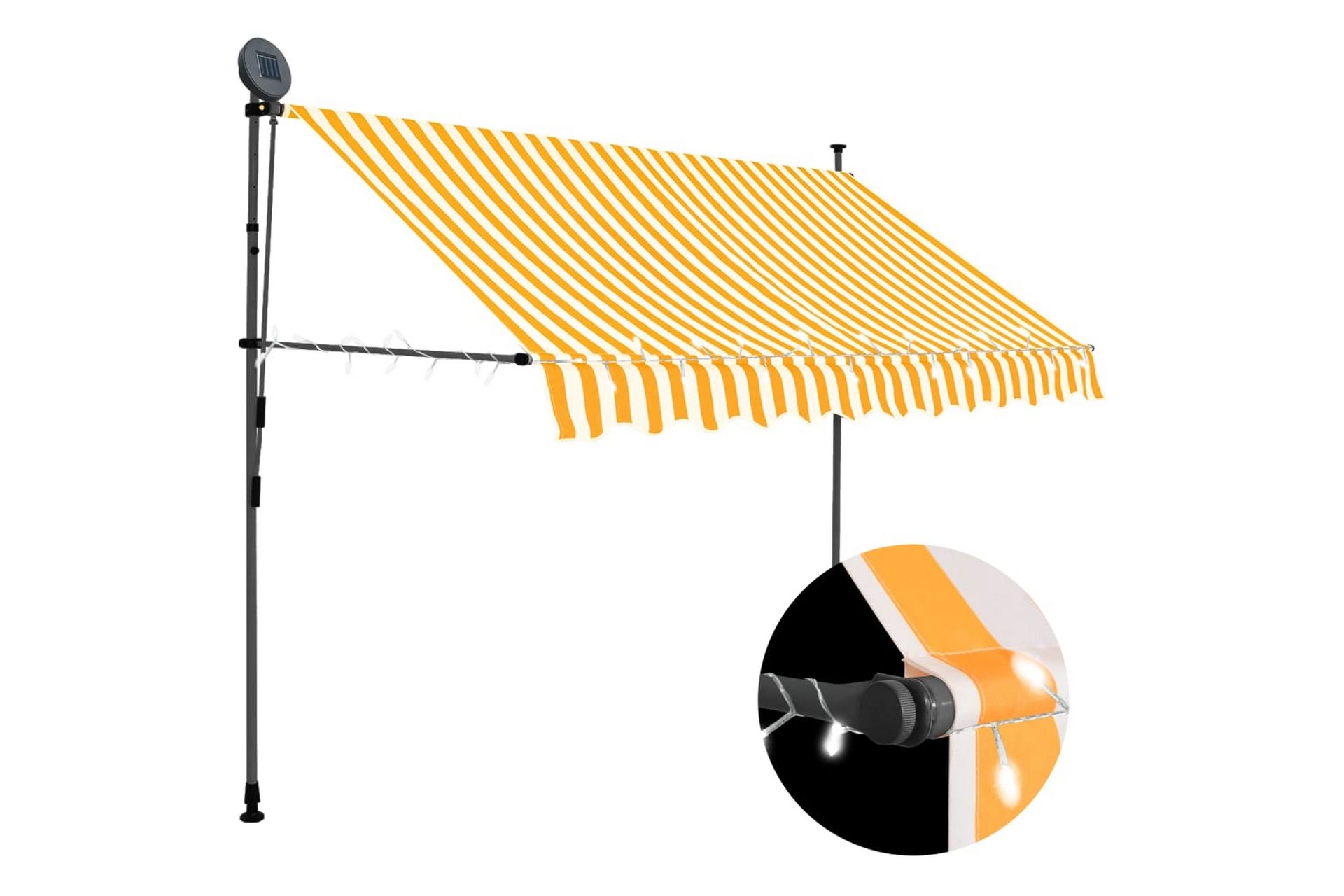 Manuell uttrekkbar markise med LED 300 cm hvit og oransje - Flerfarget - Hagemøbler - Solbeskyttelse - Markiser - Balkongmarkise