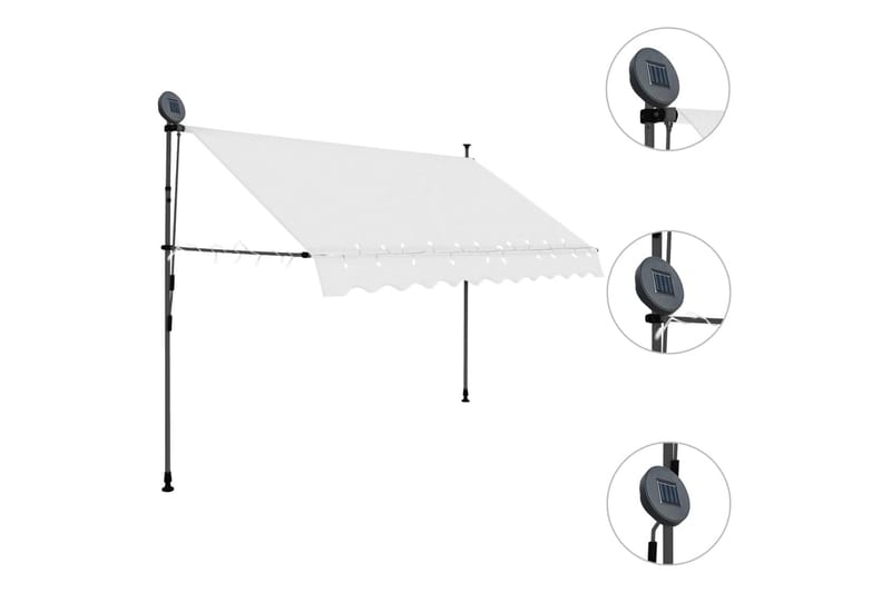Manuell uttrekkbar markise med LED 300 cm kremhvit - Krem - Hagemøbler - Solbeskyttelse - Markiser - Balkongmarkise