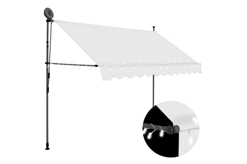 Manuell uttrekkbar markise med LED 300 cm kremhvit - Krem - Hagemøbler - Solbeskyttelse - Markiser - Balkongmarkise