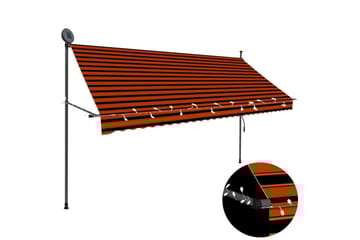Manuell uttrekkbar markise med LED 300 cm oransje og brun - Flerfarget - Hagemøbler - Solbeskyttelse - Markiser - Balkongmarkise