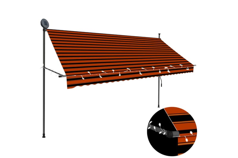 Manuell uttrekkbar markise med LED 300 cm oransje og brun - Flerfarget - Balkongmarkise - Markiser - Terrassemarkise