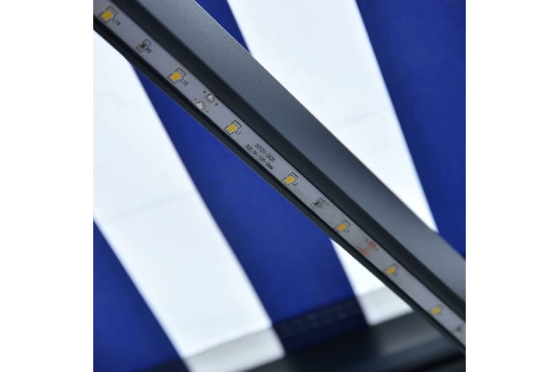 Manuell uttrekkbar markise med LED 300x250 cm blå & hvit - Hagemøbler - Solbeskyttelse - Markiser - Vindusmarkise