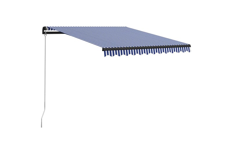 Manuell uttrekkbar markise med LED 300x250 cm blå & hvit - Hagemøbler - Solbeskyttelse - Markiser - Vindusmarkise