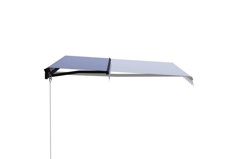 Manuell uttrekkbar markise med LED 300x250 cm blå & hvit - Hagemøbler - Solbeskyttelse - Markiser - Vindusmarkise