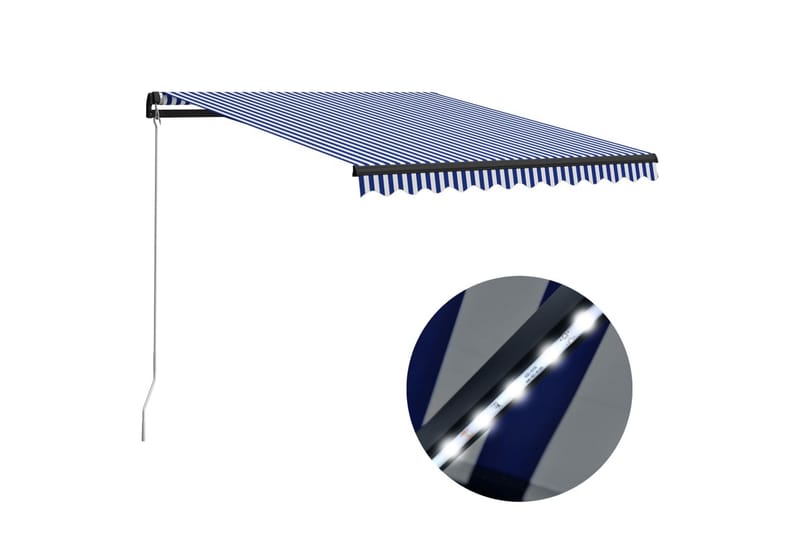 Manuell uttrekkbar markise med LED 300x250 cm blå & hvit - Hagemøbler - Solbeskyttelse - Markiser - Vindusmarkise
