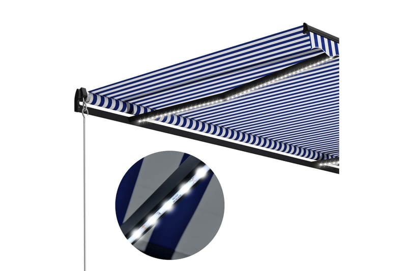 Manuell uttrekkbar markise med LED 300x250 cm blå & hvit - Vindusmarkise - Markiser - Solbeskyttelse vindu
