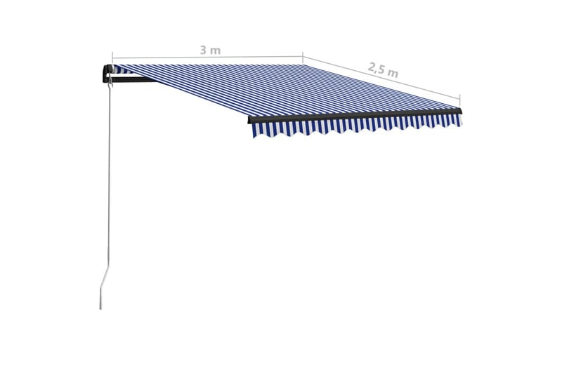 Manuell uttrekkbar markise med LED 300x250 cm blå & hvit - Vindusmarkise - Markiser - Solbeskyttelse vindu