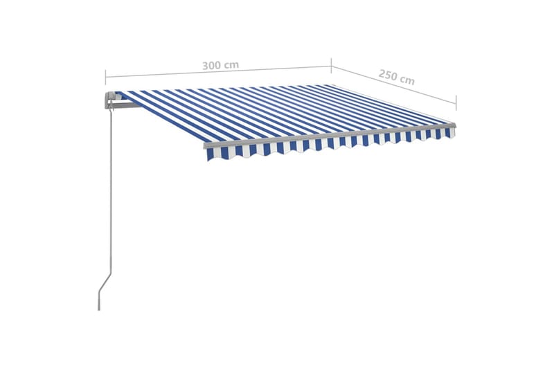 Manuell uttrekkbar markise med LED 300x250 cm blå og hvit - Blå - Balkongmarkise - Markiser - Terrassemarkise