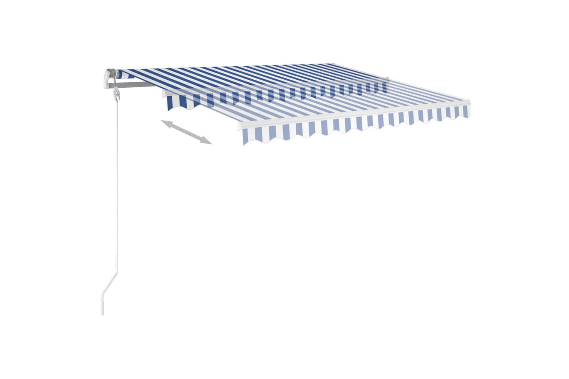 Manuell uttrekkbar markise med LED 300x250 cm blå og hvit - Blå - Hagemøbler - Solbeskyttelse - Markiser - Balkongmarkise