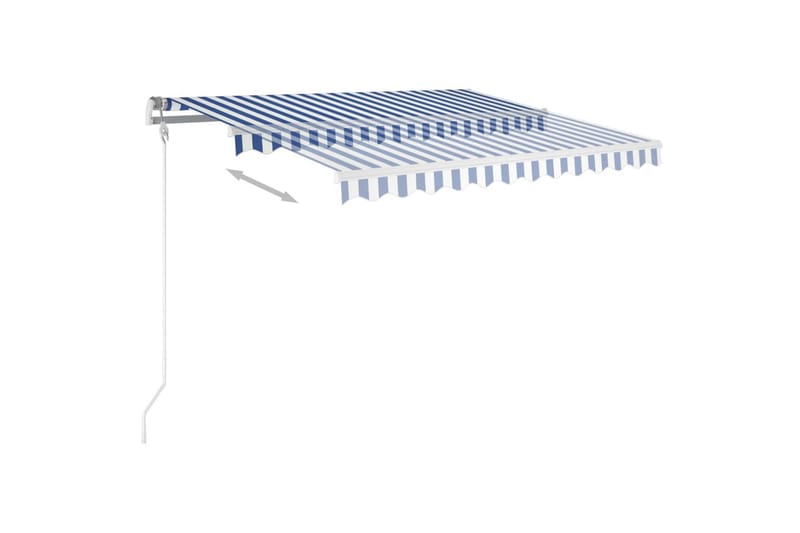 Manuell uttrekkbar markise med LED 300x250 cm blå og hvit - Blå - Balkongmarkise - Markiser - Terrassemarkise