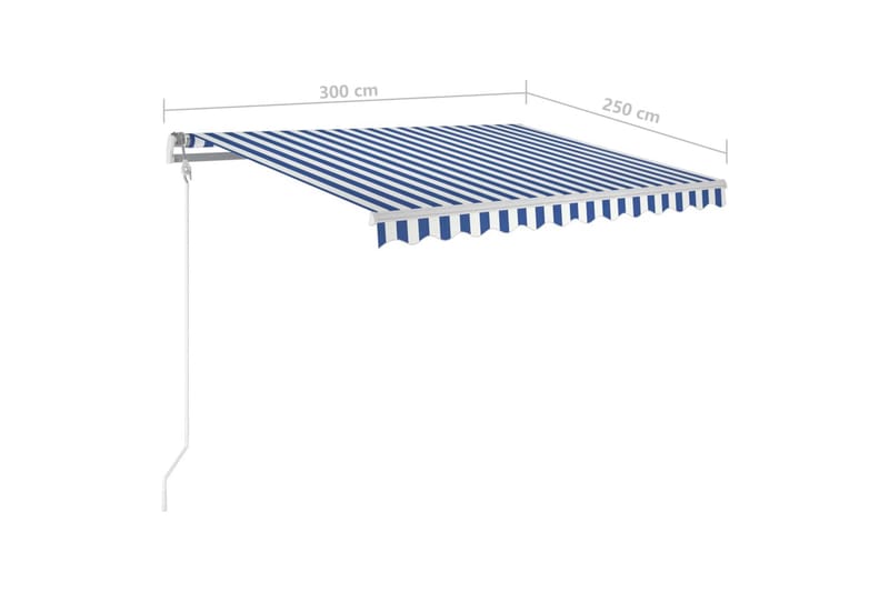 Manuell uttrekkbar markise med LED 300x250 cm blå og hvit - Blå - Balkongmarkise - Markiser - Terrassemarkise