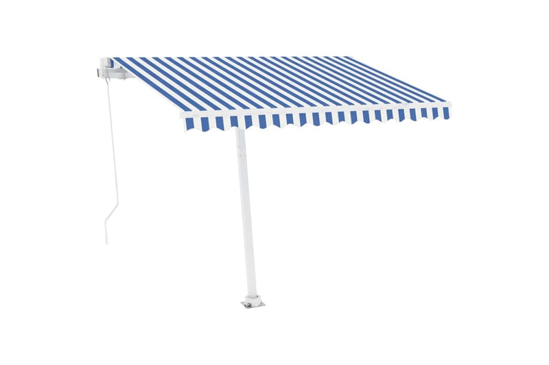 Manuell uttrekkbar markise med LED 300x250 cm blå og hvit - Blå - Hagemøbler - Solbeskyttelse - Markiser - Balkongmarkise
