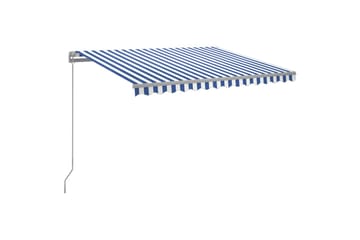 Manuell uttrekkbar markise med LED 300x250 cm blå og hvit - Blå - Hagemøbler - Solbeskyttelse - Markiser - Balkongmarkise