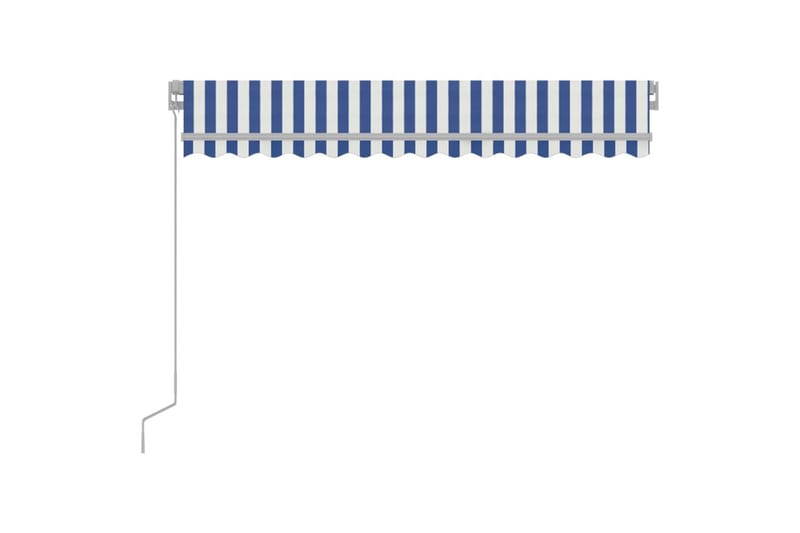 Manuell uttrekkbar markise med LED 300x250 cm blå og hvit - Blå - Balkongmarkise - Markiser - Terrassemarkise