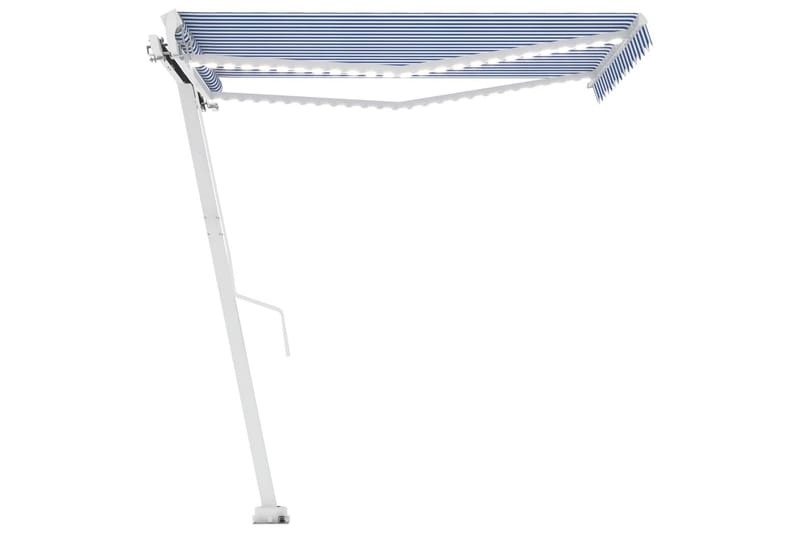 Manuell uttrekkbar markise med LED 300x250 cm blå og hvit - Blå - Hagemøbler - Solbeskyttelse - Markiser - Balkongmarkise