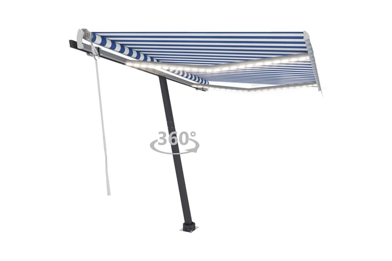 Manuell uttrekkbar markise med LED 300x250 cm blå og hvit - Blå - Hagemøbler - Solbeskyttelse - Markiser - Balkongmarkise