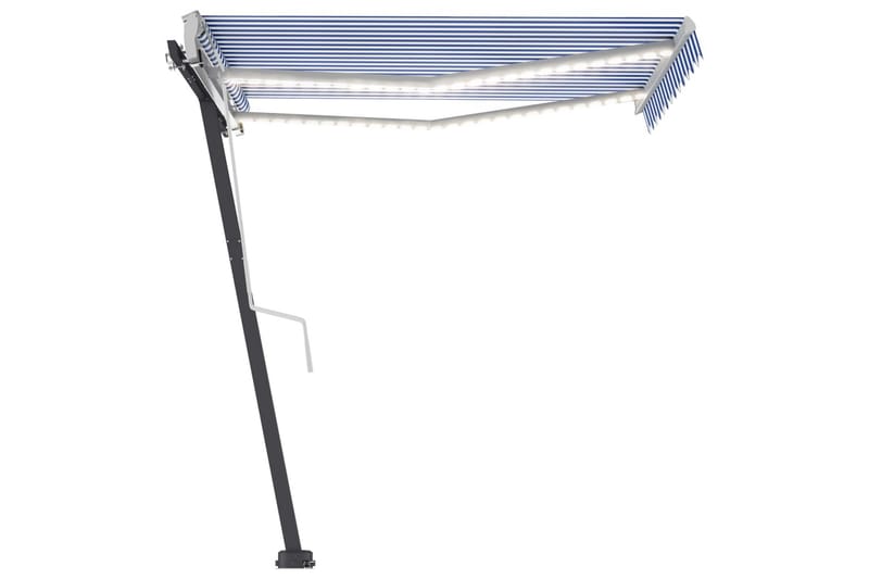 Manuell uttrekkbar markise med LED 300x250 cm blå og hvit - Blå - Hagemøbler - Solbeskyttelse - Markiser - Balkongmarkise