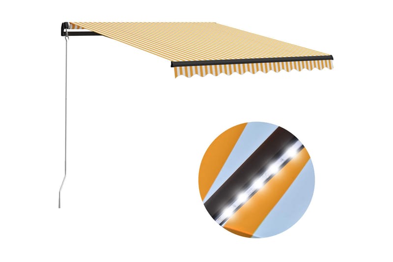 Manuell uttrekkbar markise med LED 300x250 cm gul & hvit - Hagemøbler - Solbeskyttelse - Markiser - Vindusmarkise