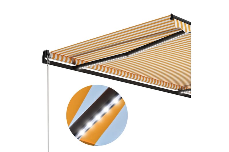Manuell uttrekkbar markise med LED 300x250 cm gul & hvit - Hagemøbler - Solbeskyttelse - Markiser - Vindusmarkise