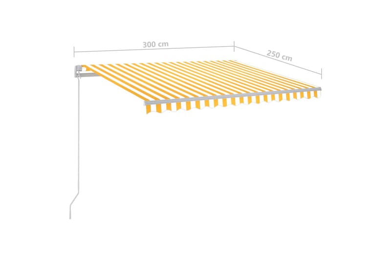 Manuell uttrekkbar markise med LED 300x250 cm gul og hvit - Gul - Balkongmarkise - Markiser - Terrassemarkise