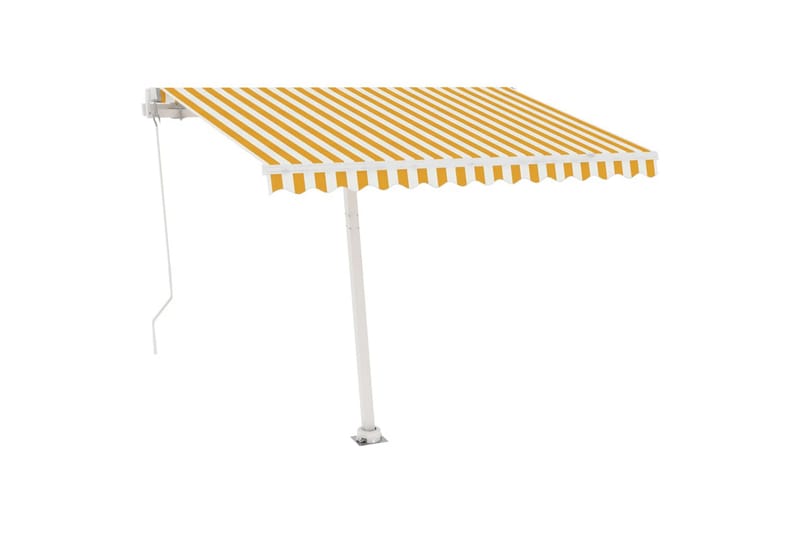 Manuell uttrekkbar markise med LED 300x250 cm gul og hvit - Gul - Balkongmarkise - Markiser - Terrassemarkise