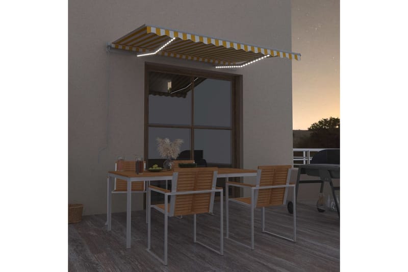 Manuell uttrekkbar markise med LED 300x250 cm gul og hvit - Gul - Hagemøbler - Solbeskyttelse - Markiser - Balkongmarkise