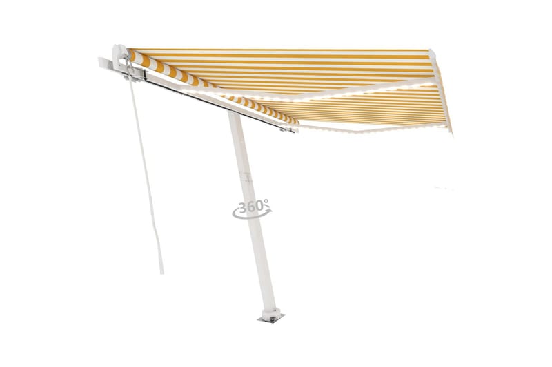 Manuell uttrekkbar markise med LED 300x250 cm gul og hvit - Gul - Hagemøbler - Solbeskyttelse - Markiser - Balkongmarkise