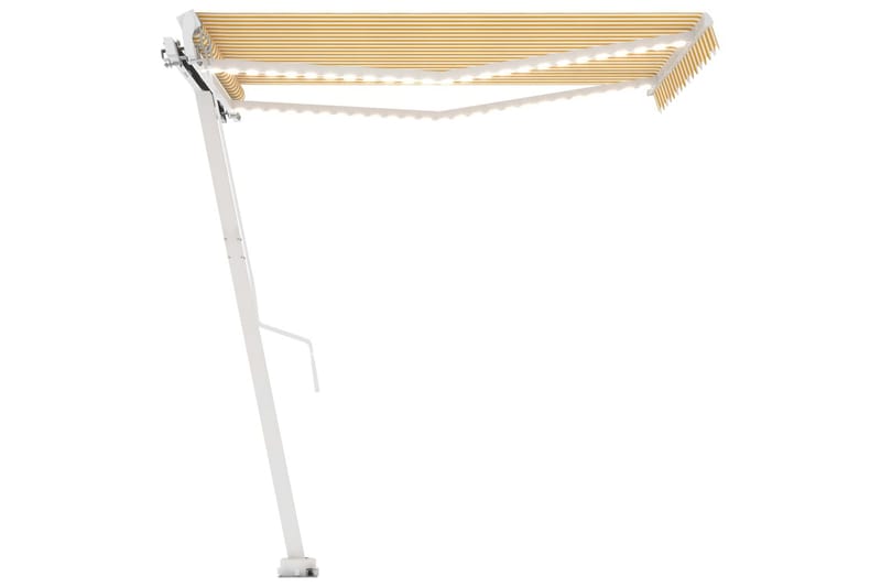 Manuell uttrekkbar markise med LED 300x250 cm gul og hvit - Gul - Hagemøbler - Solbeskyttelse - Markiser - Balkongmarkise