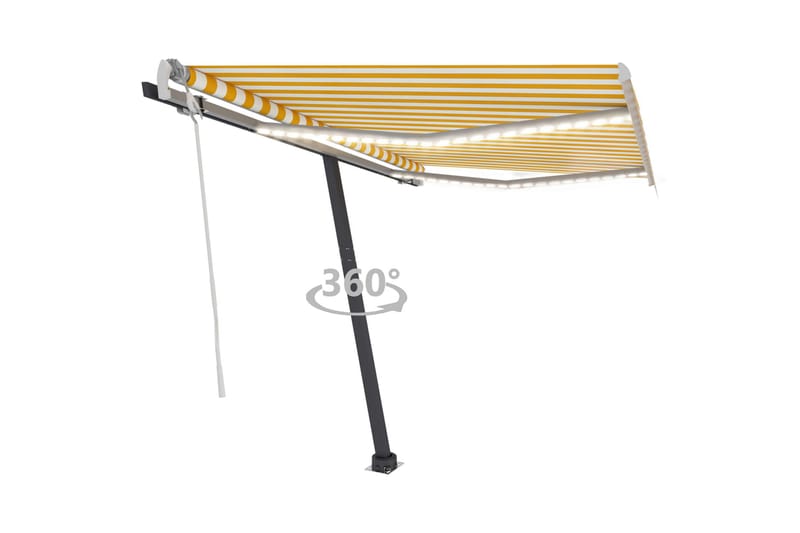 Manuell uttrekkbar markise med LED 300x250 cm gul og hvit - Gul - Hagemøbler - Solbeskyttelse - Markiser - Balkongmarkise