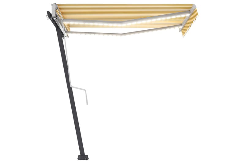 Manuell uttrekkbar markise med LED 300x250 cm gul og hvit - Gul - Hagemøbler - Solbeskyttelse - Markiser - Balkongmarkise