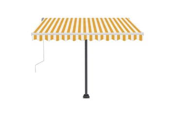 Manuell uttrekkbar markise med LED 300x250 cm gul og hvit - Gul - Hagemøbler - Solbeskyttelse - Markiser - Balkongmarkise