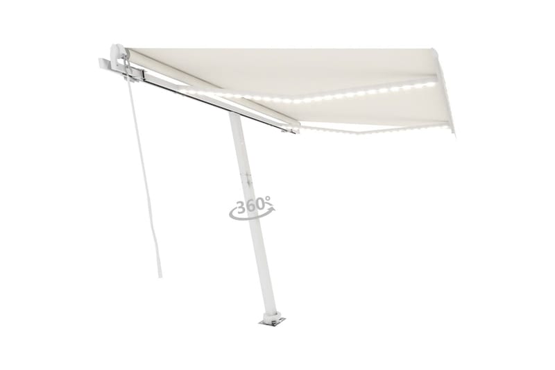 Manuell uttrekkbar markise med LED 300x250 cm kremhvit - Krem - Hagemøbler - Solbeskyttelse - Markiser - Balkongmarkise