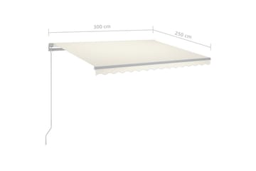 Manuell uttrekkbar markise med LED 300x250 cm kremhvit - Krem - Hagemøbler - Solbeskyttelse - Markiser - Balkongmarkise