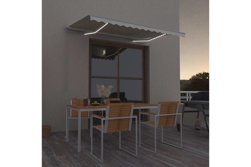 Manuell uttrekkbar markise med LED 300x250 cm kremhvit - Krem - Hagemøbler - Solbeskyttelse - Markiser - Balkongmarkise