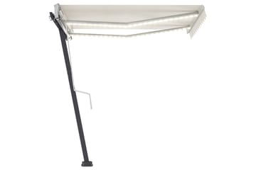 Manuell uttrekkbar markise med LED 300x250 cm kremhvit - Krem - Hagemøbler - Solbeskyttelse - Markiser - Balkongmarkise