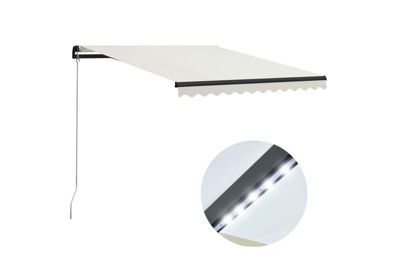 Manuell uttrekkbar markise med LED 300x250 cm kremhvit - Hagemøbler - Solbeskyttelse - Markiser - Vindusmarkise