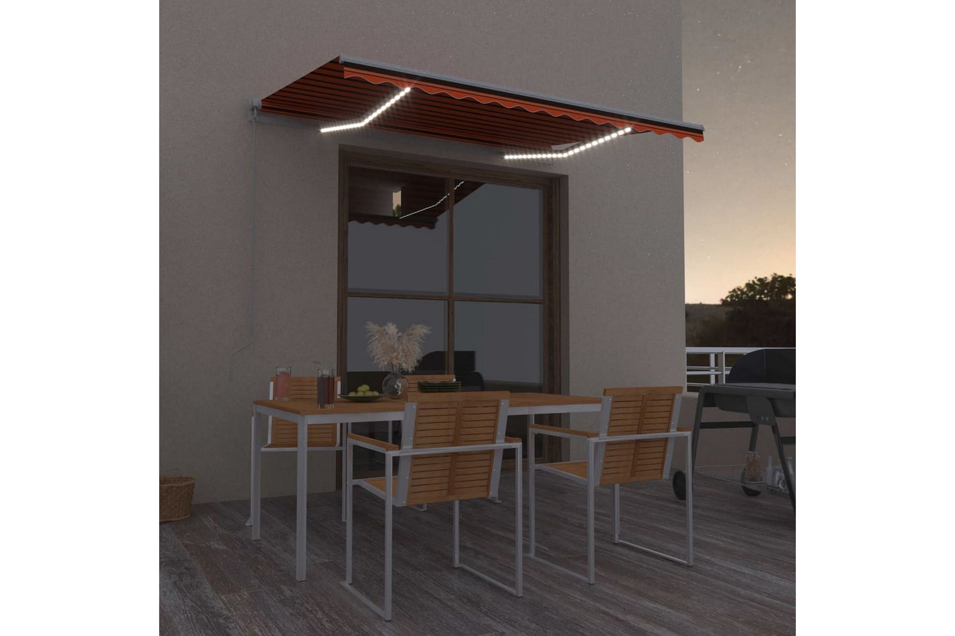 Manuell uttrekkbar markise med LED 300x250 cm - Oransj - Hagemøbler - Solbeskyttelse - Markiser - Balkongmarkise