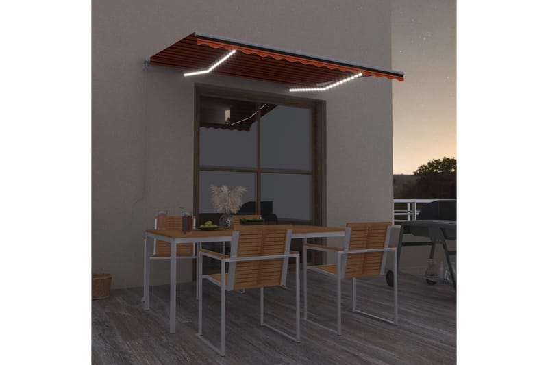 Manuell uttrekkbar markise med LED 300x250 cm - Oransj - Balkongmarkise - Markiser - Terrassemarkise